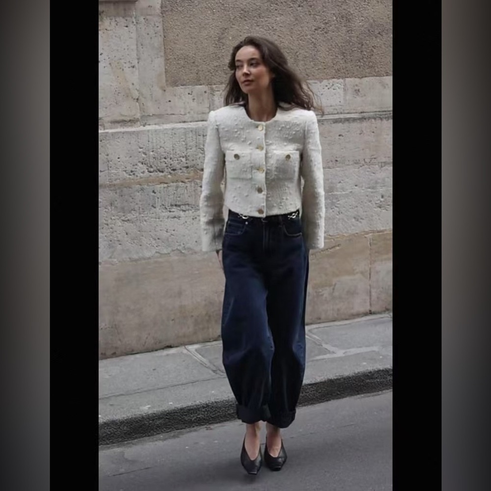 NWT $598 Frame Cropped Button-front Jacket